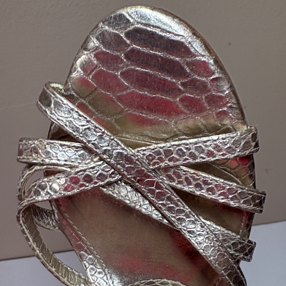 ANTONIO MELANI Gold Strappy Snake-Texture Leather Stiletto Sandals - Picture 5 of 14